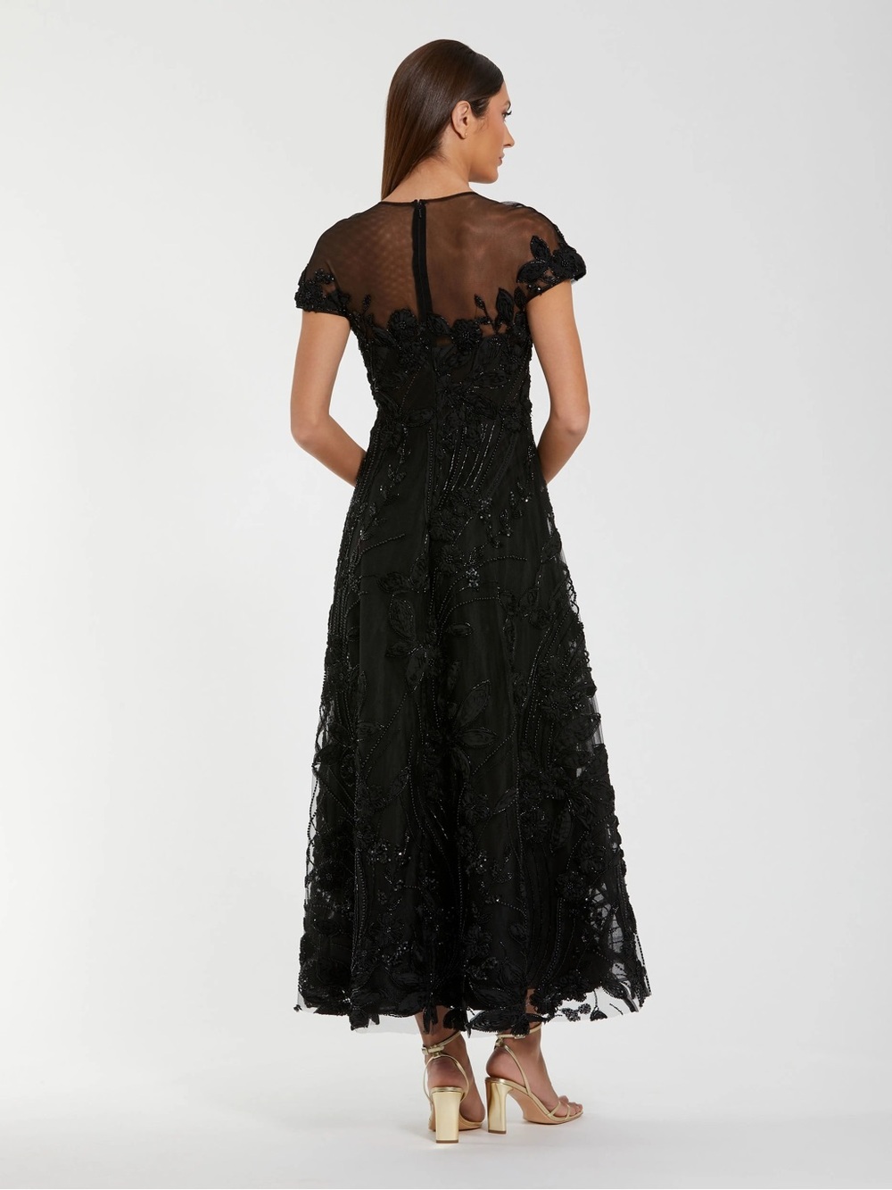 Mac Duggal 69003 Black Embellished Lace Illusion Cocktail Dress sz 10 - Picture 2 of 10